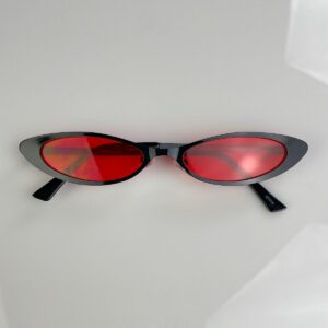 Photo detail:BLACK METAL FRAME CAT EYE SUNGLASSES, RED LENSE