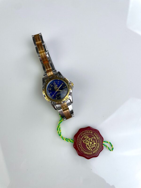 2-TONE STAINLESS STEEL WATCH BLUE DIAL HOLLYWOOD POLO 8000 WRISTWATCH