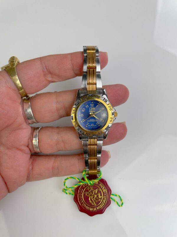 2-TONE STAINLESS STEEL WATCH BLUE DIAL HOLLYWOOD POLO 8000 WRISTWATCH