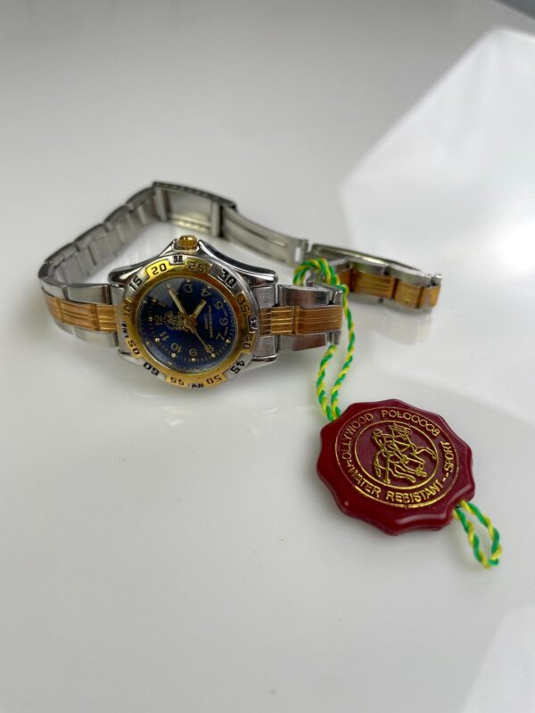 2-TONE STAINLESS STEEL WATCH BLUE DIAL HOLLYWOOD POLO 8000 WRISTWATCH