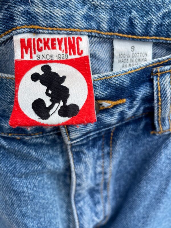 CUTE! 1990S EMBROIDERED MICKEY MOUSE DENIM SHORT LONG CUT JORTS
