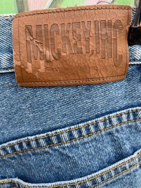 CUTE! 1990S EMBROIDERED MICKEY MOUSE DENIM SHORT LONG CUT JORTS