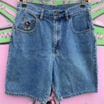 CUTE! 1990S EMBROIDERED MICKEY MOUSE DENIM SHORT LONG CUT JORTS