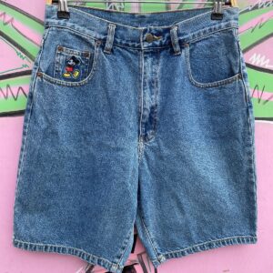 Photo detail:CUTE! 1990S EMBROIDERED MICKEY MOUSE DENIM SHORT LONG CUT JORTS