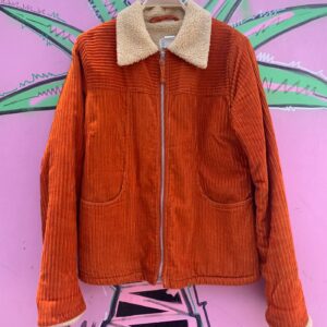 Photo detail:CUTE! 1990S SHERPA LINED BRIGHT ORANGE CORDUROY JACKET - MADE IN HONG KONG