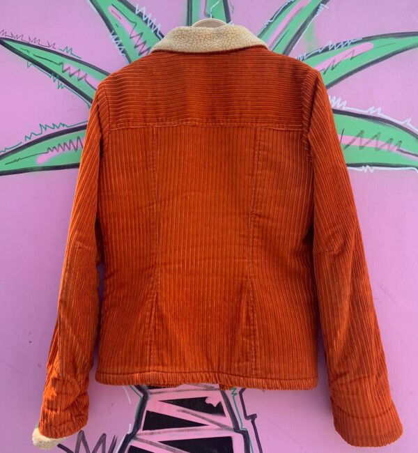 CUTE! 1990S SHERPA LINED BRIGHT ORANGE CORDUROY JACKET - MADE IN HONG KONG