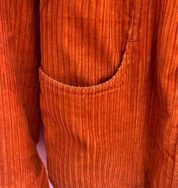 CUTE! 1990S SHERPA LINED BRIGHT ORANGE CORDUROY JACKET - MADE IN HONG KONG