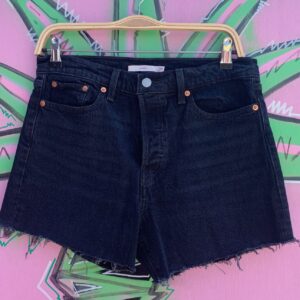 Photo detail:BLACK DENIM "WEDGIE" FIT CUT OFF SHORTS