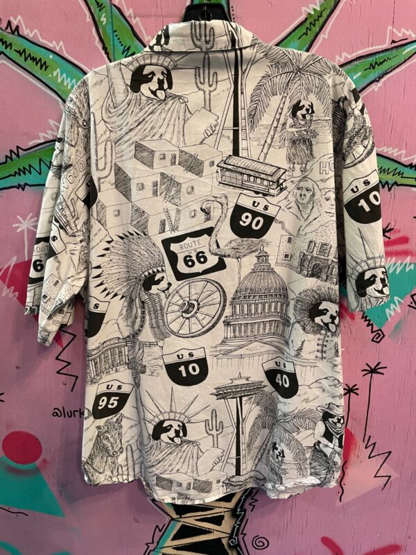 BLACK & WHITE ILLUSTRATION BIG DOGS SHORT SLEEVE BUTTON DOWN