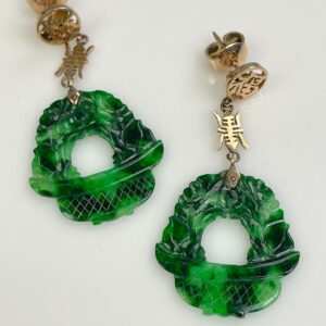 Photo detail:ANTIQUE 14K GOLD CARVED JADE EARRINGS