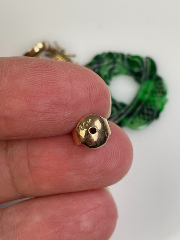 ANTIQUE 14K GOLD CARVED JADE EARRINGS