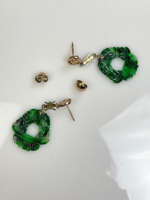 ANTIQUE 14K GOLD CARVED JADE EARRINGS