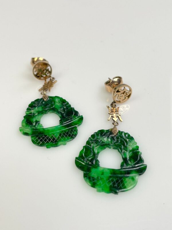ANTIQUE 14K GOLD CARVED JADE EARRINGS
