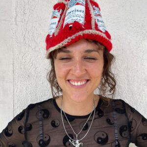 Photo detail:*AS-IS* 1970S HANDMADE CROCHET BUDWEISER CAN KNIT HAT