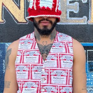*AS-IS* 1970S HANDMADE CROCHET BUDWEISER CAN KNIT HAT