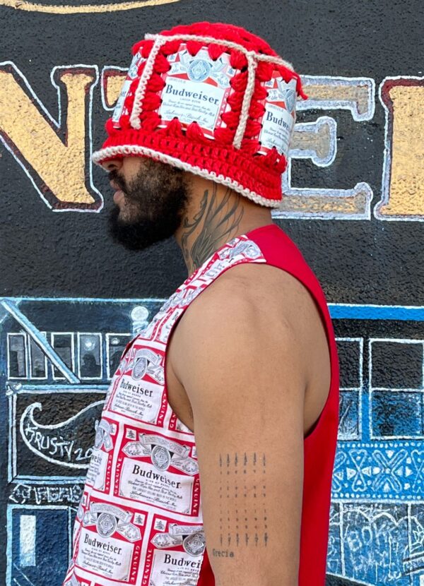 *AS-IS* 1970S HANDMADE CROCHET BUDWEISER CAN KNIT HAT