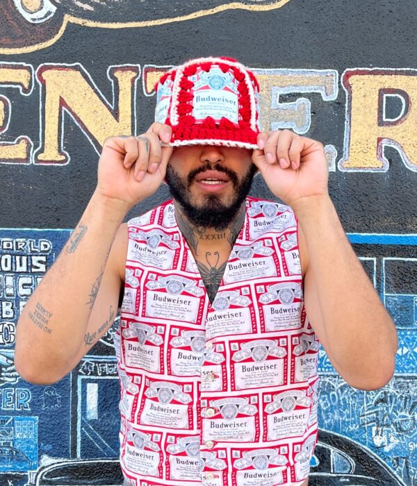 *AS-IS* 1970S HANDMADE CROCHET BUDWEISER CAN KNIT HAT