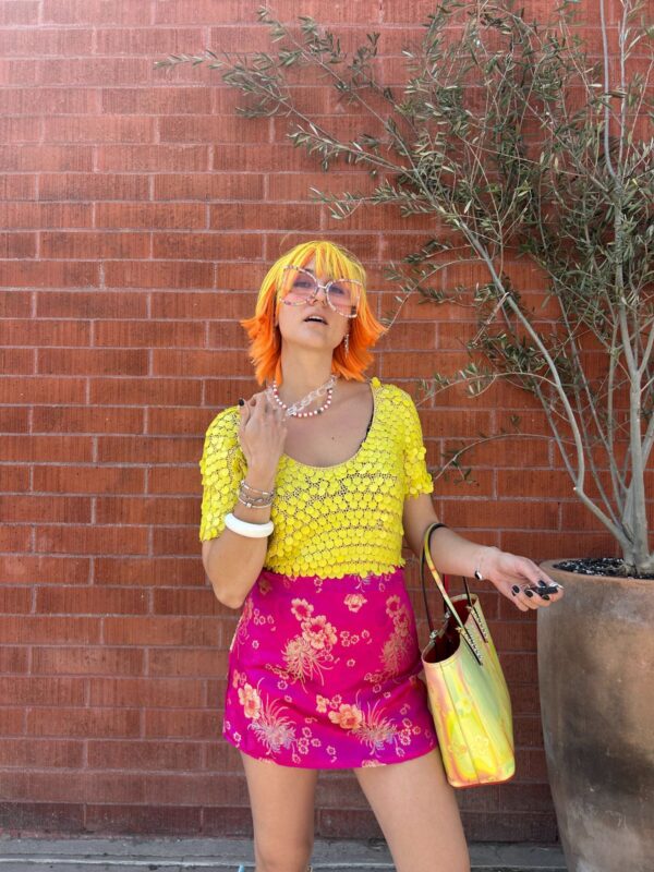 BRIGHT! FUSCHIA! REWORKED CHINOISERIE STYLE BROCADE MINI SKIRT