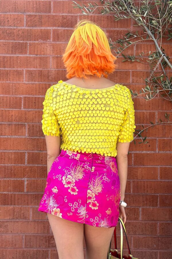 BRIGHT! FUSCHIA! REWORKED CHINOISERIE STYLE BROCADE MINI SKIRT