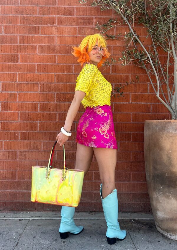 BRIGHT! FUSCHIA! REWORKED CHINOISERIE STYLE BROCADE MINI SKIRT