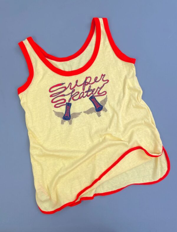 SOOO GOOD! 1970S SUPER SKATERS, FLYING ROLLER SKATES GRAPHIC NEON RINGER TANK