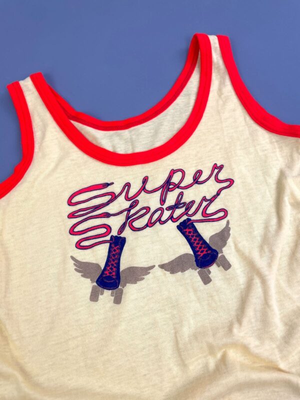 SOOO GOOD! 1970S SUPER SKATERS, FLYING ROLLER SKATES GRAPHIC NEON RINGER TANK