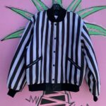 COOL 1990S VERTICAL STRIPED REFEREE JACKET RIBBED COLLAR & CUFFS