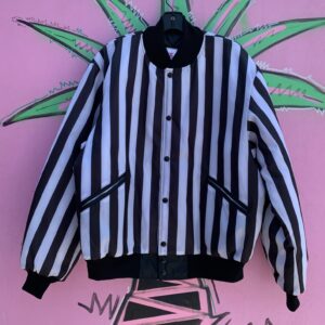 Photo detail:COOL 1990S VERTICAL STRIPED REFEREE JACKET RIBBED COLLAR & CUFFS