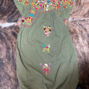 *AS-IS* CUTE! COTTON BLEND EMBROIDERED MEXICAN DRESS in GREEN, MULTI