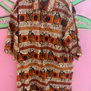 Photo detail:AS-IS 100% COTTON TRIBAL PRINT SHORT SLEEVE BUTTON DOWN SHIRT