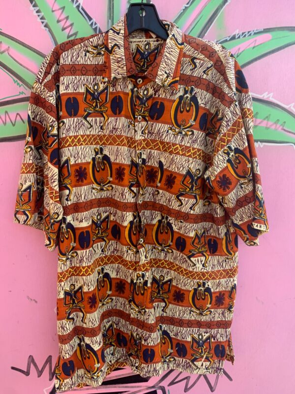 AS-IS 100% COTTON TRIBAL PRINT SHORT SLEEVE BUTTON DOWN SHIRT