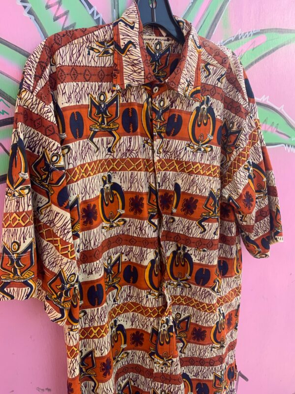 AS-IS 100% COTTON TRIBAL PRINT SHORT SLEEVE BUTTON DOWN SHIRT
