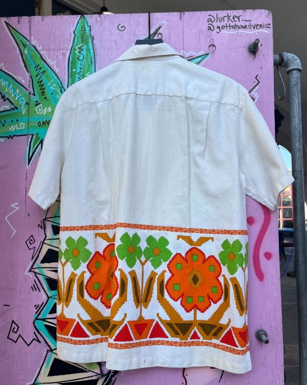 *AS-IS* RAD! 1960S-70S 100% COTTON BARKCOTH FLOWER POWER PRINT HAWAIIAN SHIRT