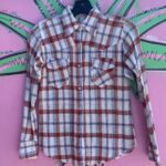 INDIAN COTTON METALLIC PLAID PRINT LONG SLEEVE BUTTON DOWN SHIRT SMALL FIT