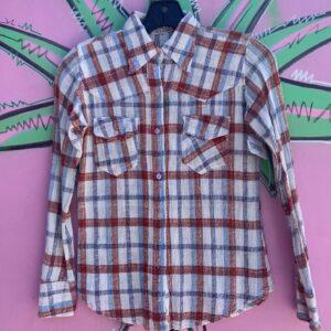 Photo detail:INDIAN COTTON METALLIC PLAID PRINT LONG SLEEVE BUTTON DOWN SHIRT SMALL FIT