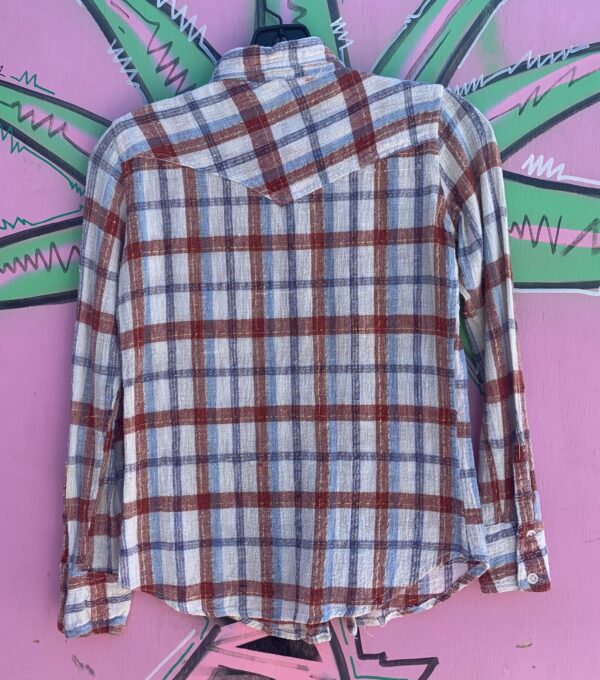 INDIAN COTTON METALLIC PLAID PRINT LONG SLEEVE BUTTON DOWN SHIRT SMALL FIT