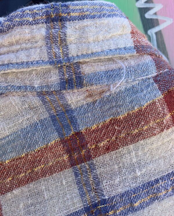 INDIAN COTTON METALLIC PLAID PRINT LONG SLEEVE BUTTON DOWN SHIRT SMALL FIT