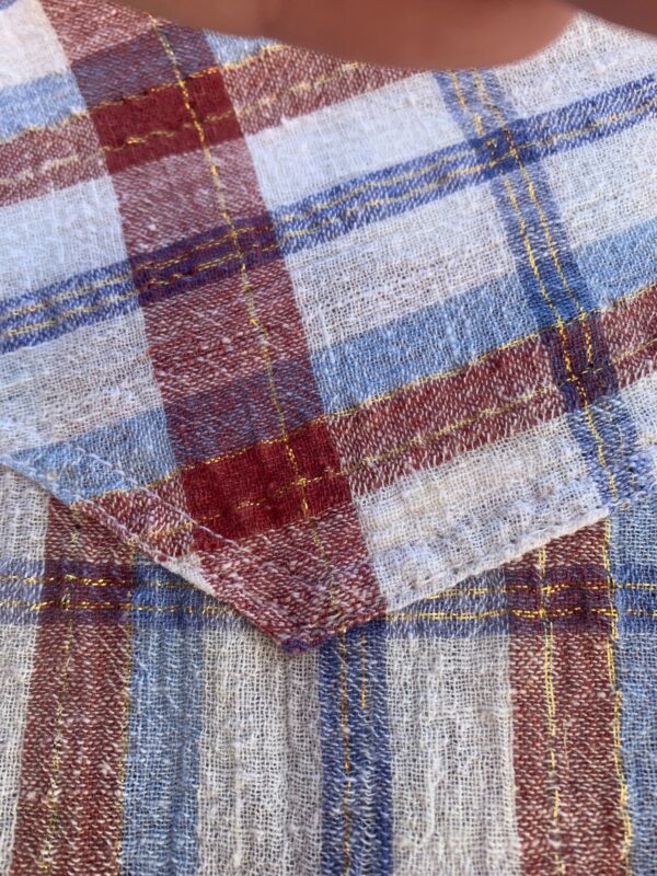 INDIAN COTTON METALLIC PLAID PRINT LONG SLEEVE BUTTON DOWN SHIRT SMALL FIT