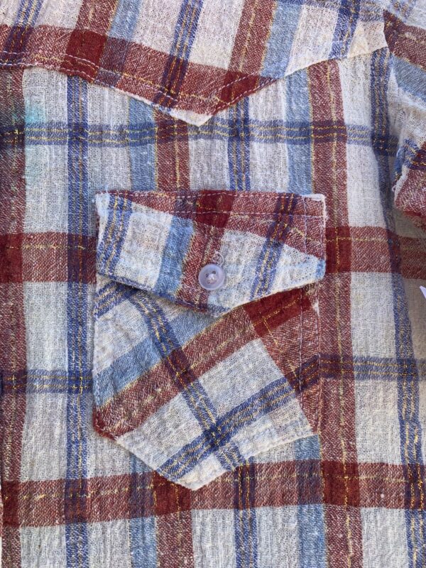 INDIAN COTTON METALLIC PLAID PRINT LONG SLEEVE BUTTON DOWN SHIRT SMALL FIT