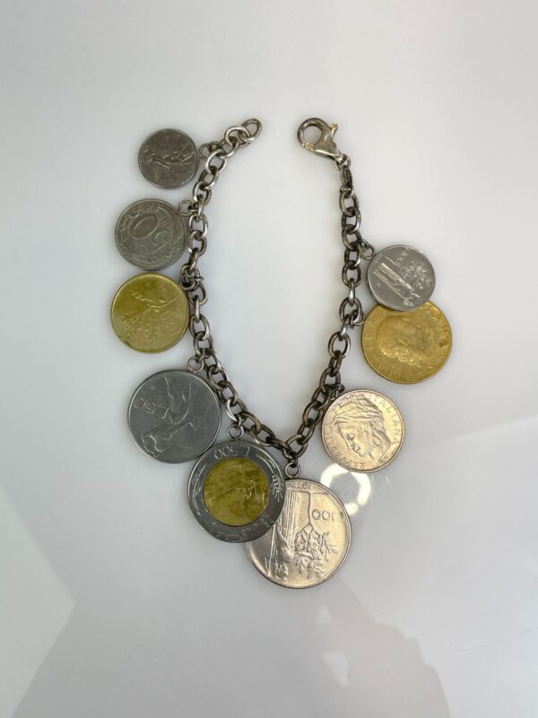 VINTAGE DANGLING ITALIAN COINS CHAIN LINK BRACELET