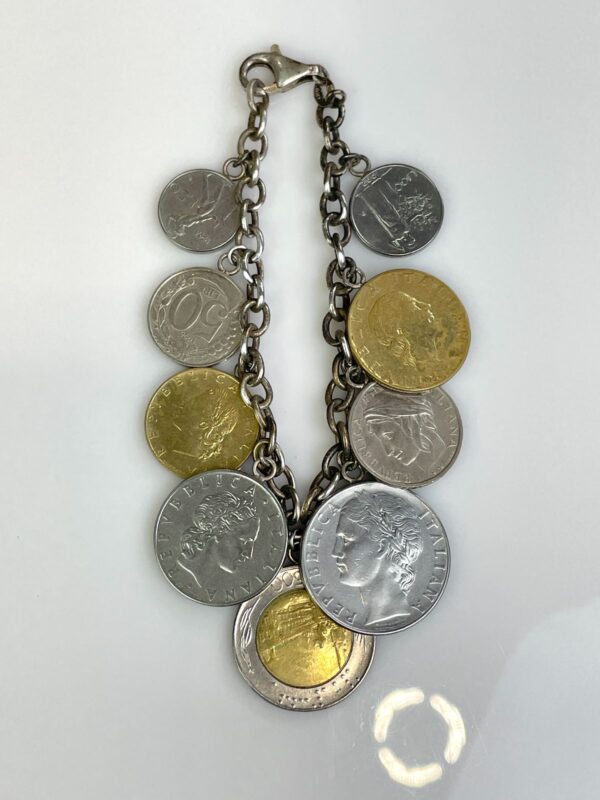 VINTAGE DANGLING ITALIAN COINS CHAIN LINK BRACELET