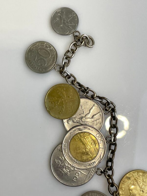 VINTAGE DANGLING ITALIAN COINS CHAIN LINK BRACELET