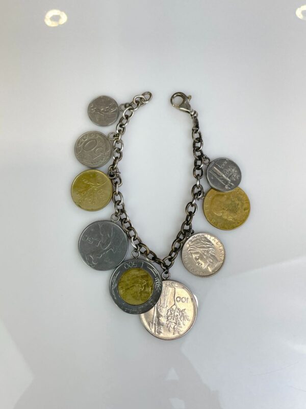 VINTAGE DANGLING ITALIAN COINS CHAIN LINK BRACELET