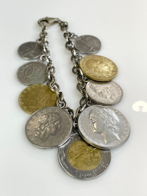 VINTAGE DANGLING ITALIAN COINS CHAIN LINK BRACELET