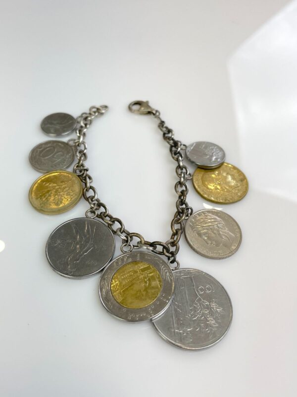 VINTAGE DANGLING ITALIAN COINS CHAIN LINK BRACELET