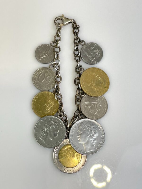 VINTAGE DANGLING ITALIAN COINS CHAIN LINK BRACELET