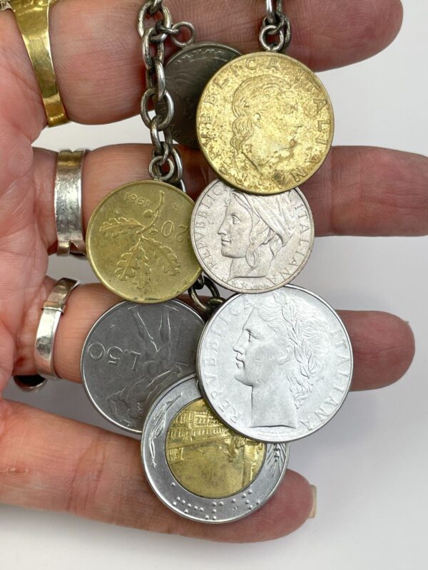 VINTAGE DANGLING ITALIAN COINS CHAIN LINK BRACELET