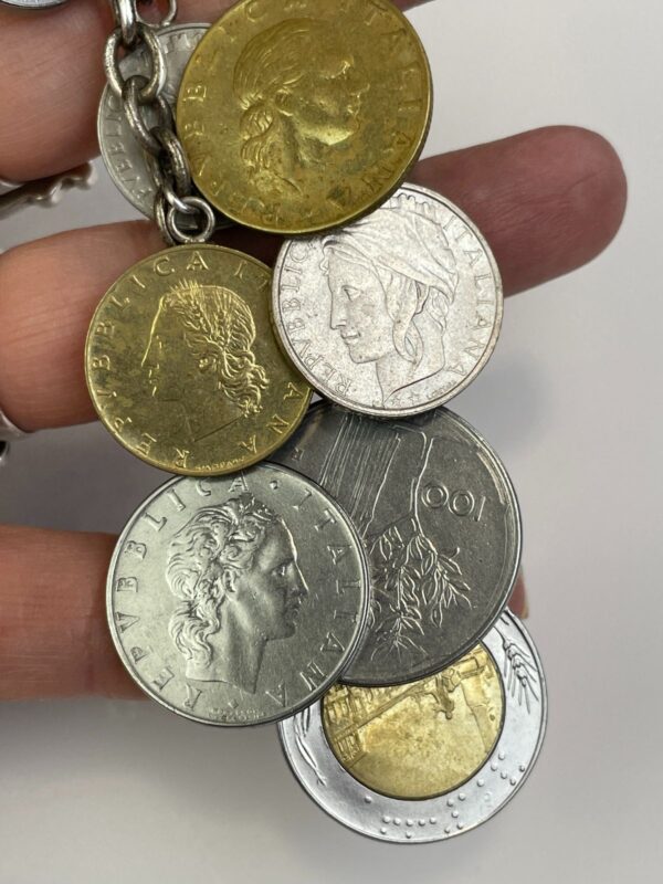 VINTAGE DANGLING ITALIAN COINS CHAIN LINK BRACELET