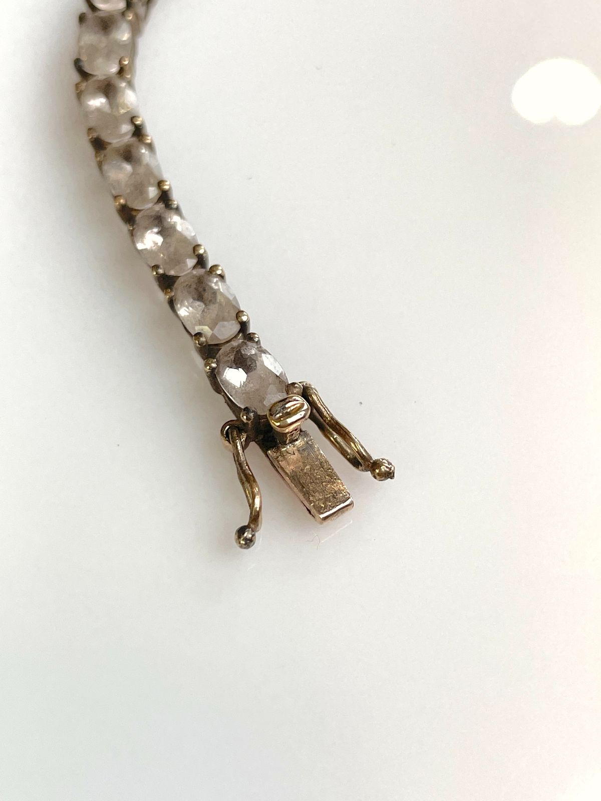 ANTIQUE 925 PLATED ROSE GOLD & PASTE STONES RHINESTONE TENNIS BRACELET