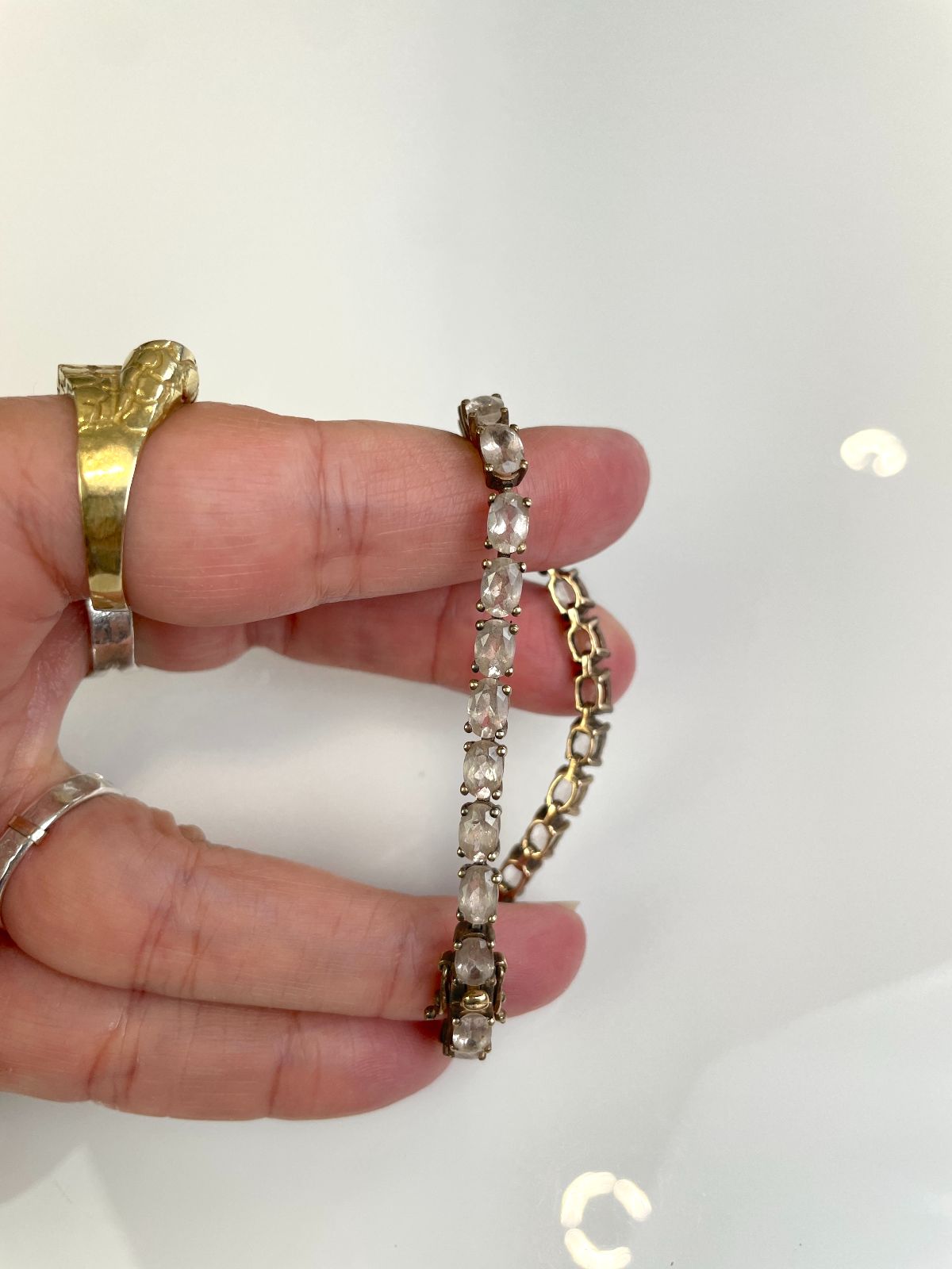 ANTIQUE 925 PLATED ROSE GOLD & PASTE STONES RHINESTONE TENNIS BRACELET